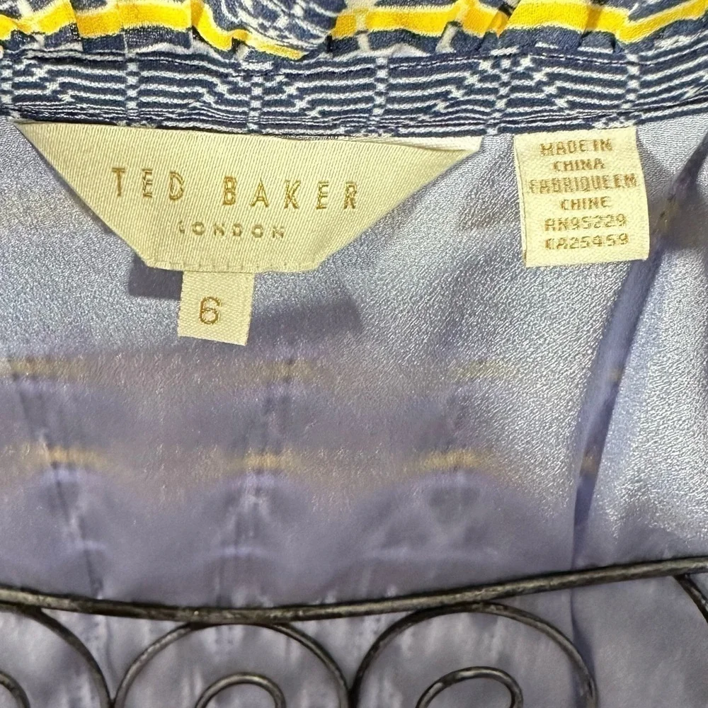 Ted Baker Deliie long sleeve pleated v neck blouse size 6